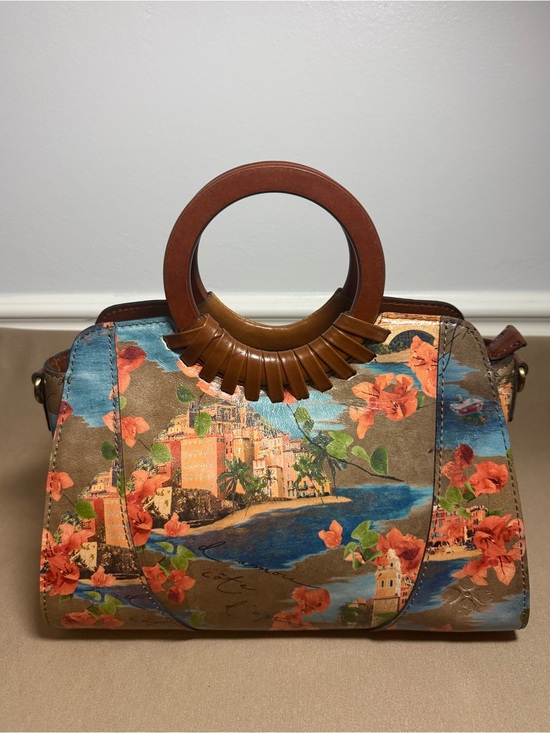 Patricia Nash Handbags - Patricia Nash Brown Floral Coastal Print Satchel with Blue Accents